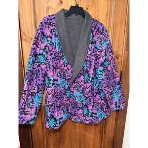 Vintage Handmade Reversible Fleece Jacket. Retro. Multi Colors. Size XL-1XL